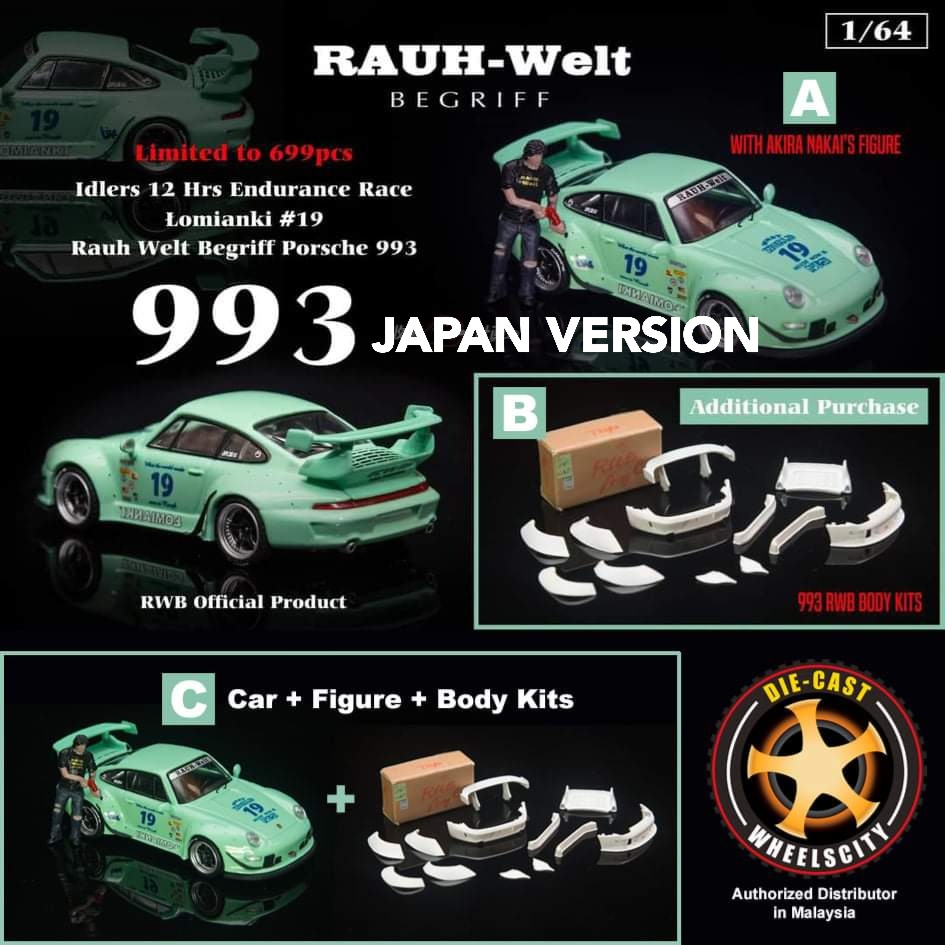 RWB Japan Official RWB 993 Idlers #19 Lomianki Scale 1/64 Diecast