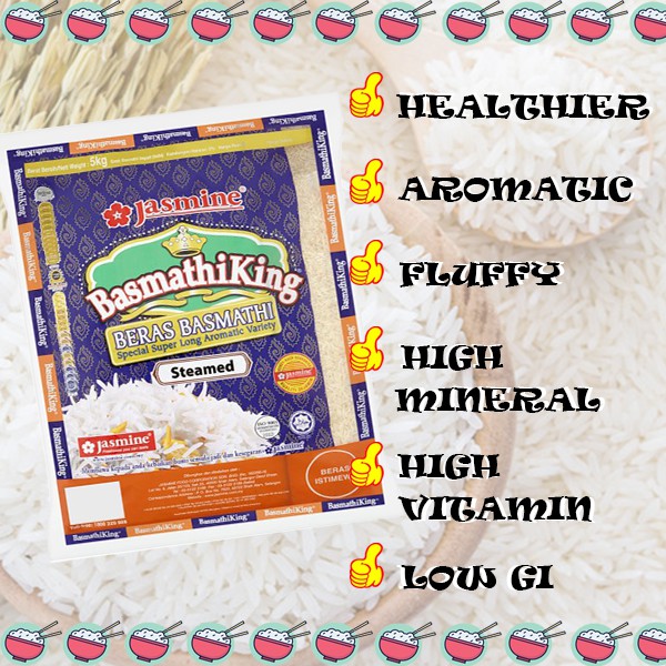 Jasmine Basmathi King 5kg Beras Basmathi Special Super Long Aromatic ...