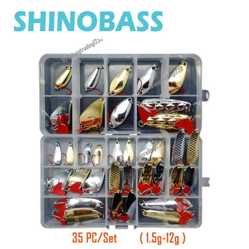 SHINOBASS 35 PCs/Lot Metal Spoon Lure Fishing Set 1.5g-12g Mixed