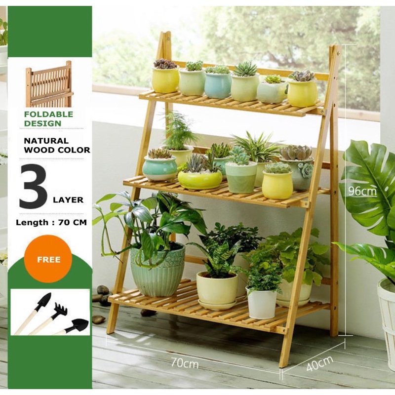 SFP 3 Tiers Bamboo Rack Pasu Wooden Flower Garden Rack Potted Plant ...