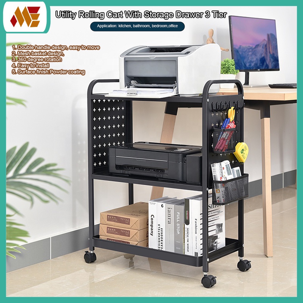 3 Tier Trolley Cart with Wheel/Desk Organizer & Shelf Storage for Home