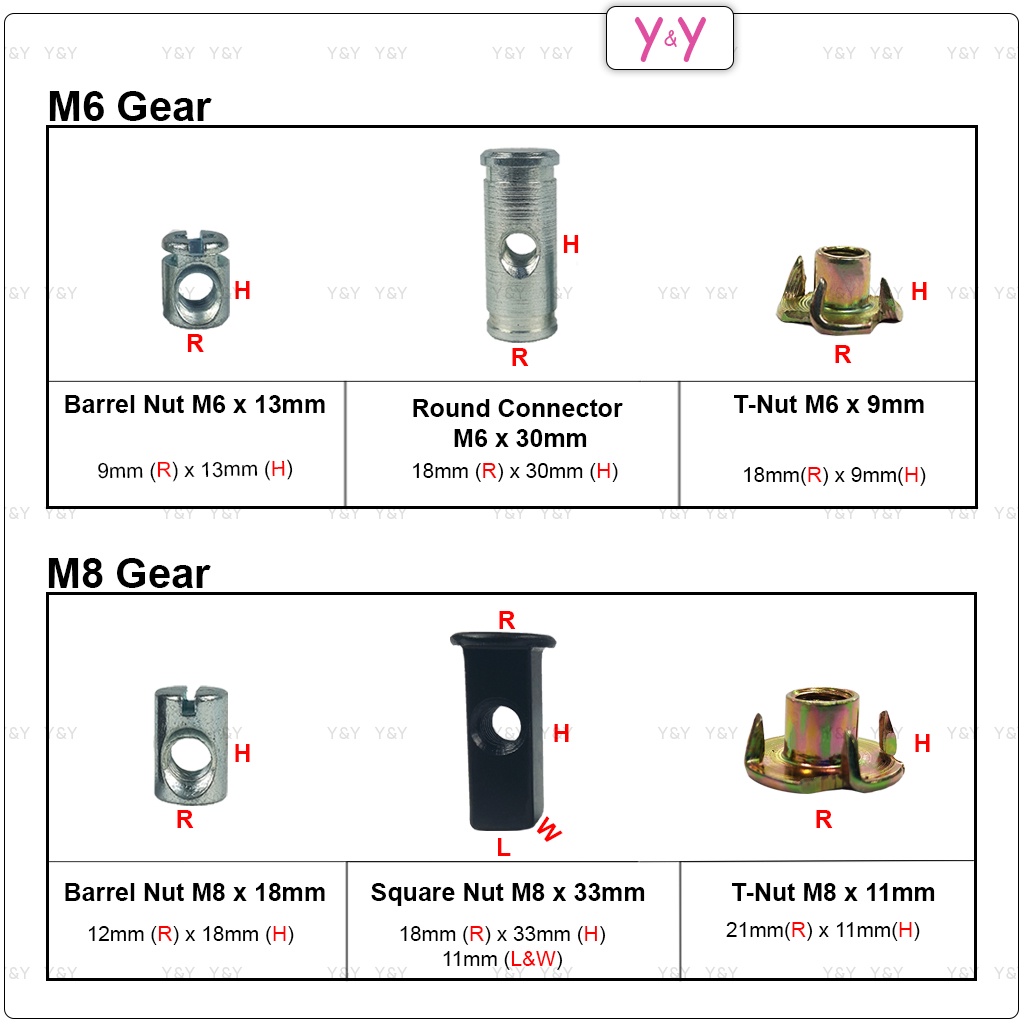 Y&Y Eco JCBC JCBB Furniture Screw Bolt & Nut & Allen Key & T-Nut / Hex ...