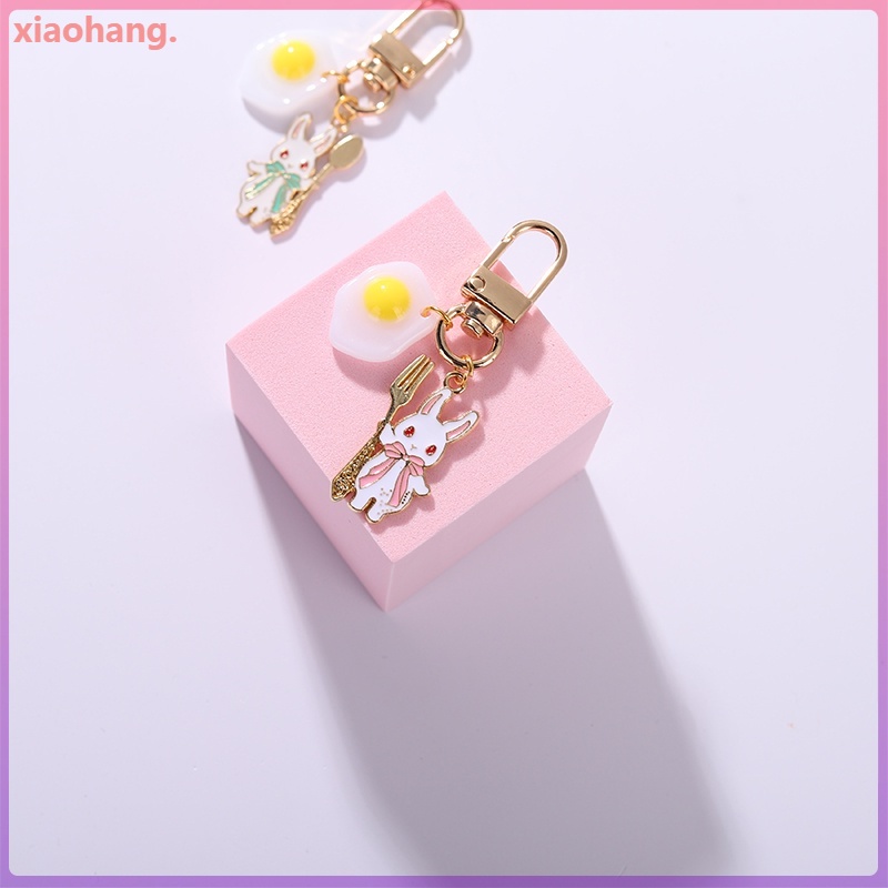 Cute Animal White Rabbit Alloy Key Jewelry Gift Fried Egg Key Ring ...