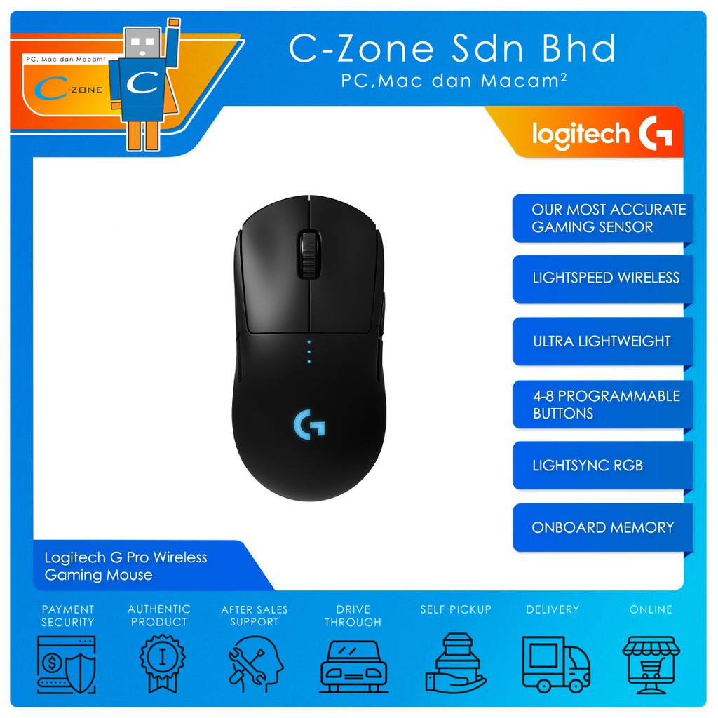Logitech G PRO Wireless Gaming Mouse, Hero 16K Sensor, 16,000 DPI, RGB,  Ultra Lightweight, 4 to 8 Programmable Buttons, Long Battery Life, On-Board