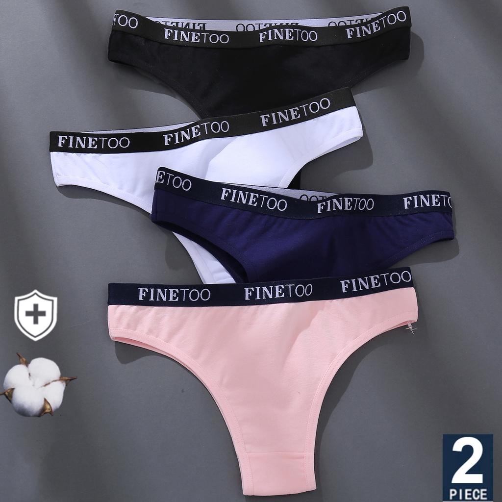 Finetoo 2pcs Set Cotton Women Sexy Panties Letter Waisted Woman