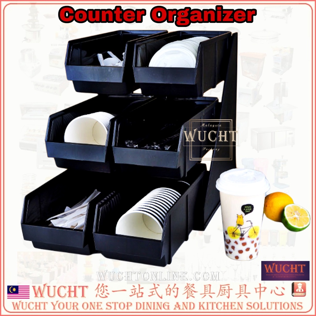 【WUCHT】Black 2 3 tiers Stackable Cutlery Versa Self Serve Condiment Bin Stand 12 Counter Cutlery