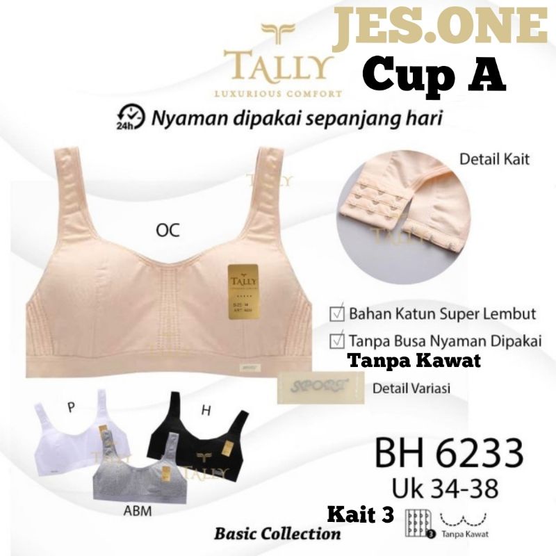 KATUN Tally 6233 Bra Semi Sport Cotton Thin Foam Without Wire 3 Hooks ...