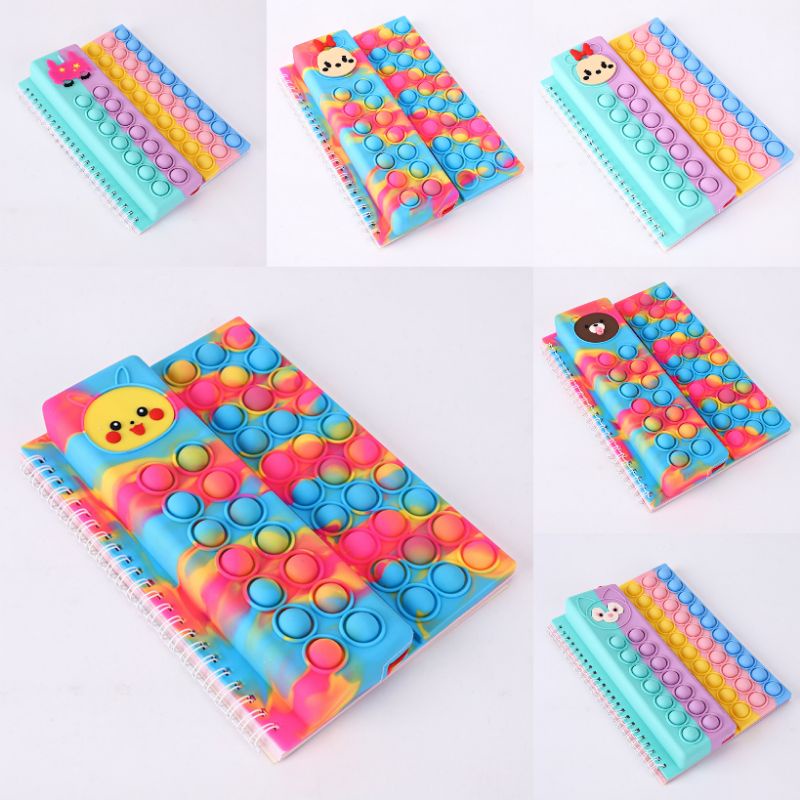 Children Notebook 40 pages Pop It Bubble Fidget Toy + Pencil Case (2 ...