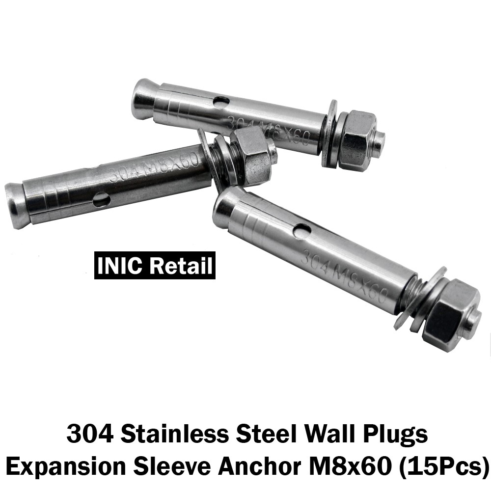 304 Stainless Steel Wall Plugs Expansion Sleeve Anchor M8x60 (15Pcs