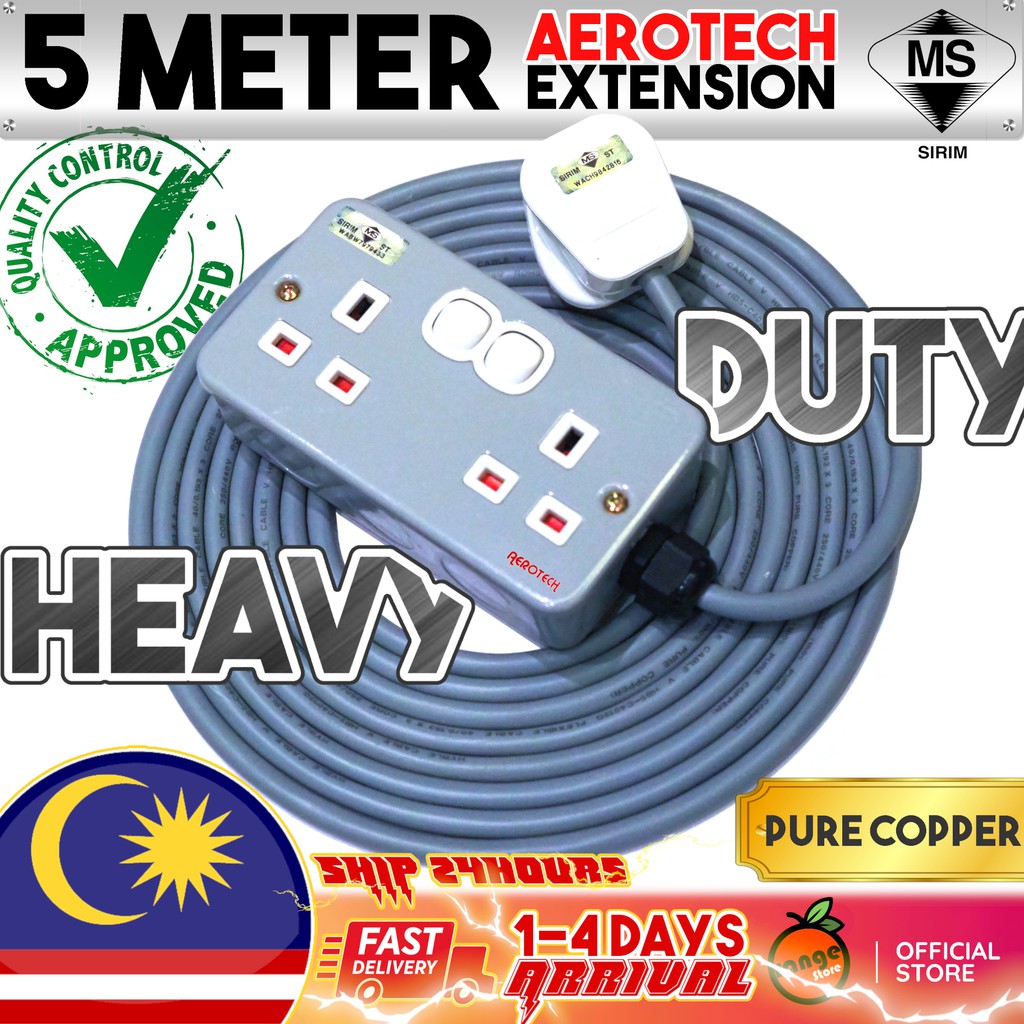 (SIRIM) HEAVY DUTY Extension (Pure Copper) 5M Wire 2 Gang Socket with ...