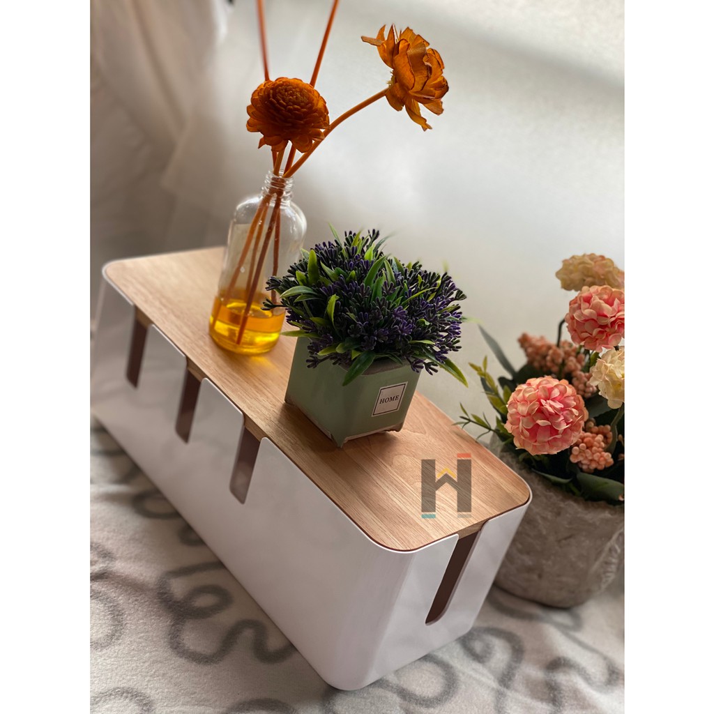 Ready Stock 🇲🇾 Wooden cable wire management organizer box Power strip