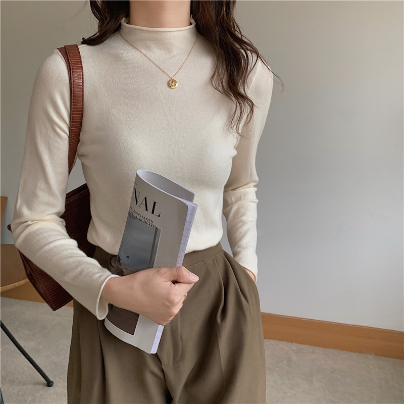 Half Turtleneck Short Sleeve Korean Style Top