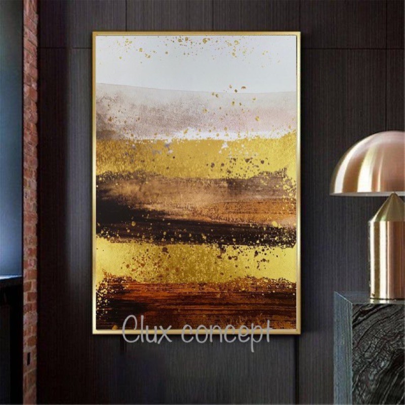 (With framed) brown gold foil abstract art wall decor canvas printing ...