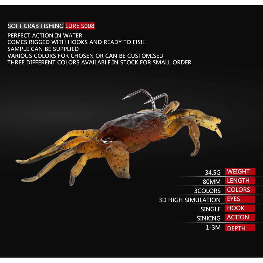 Fishing Lure Soft Plastic Bait Crab Sea Double Hook Casting Lure 34.5g/8cm