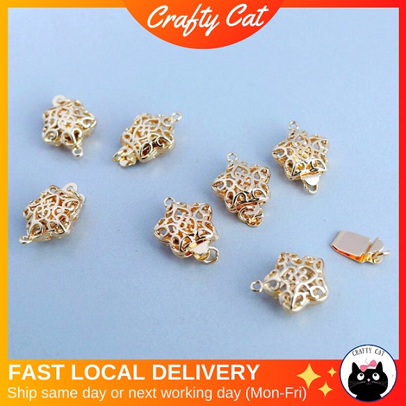 CRAFTYCAT 14K Safety Clasp Hollow Star, PushIn Pearl Clasp, Single Strand Necklace Clasp