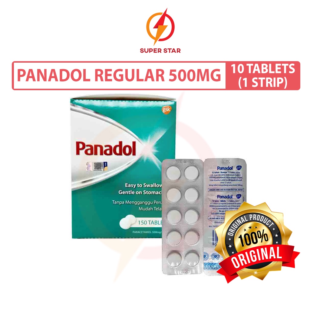 Panadol Regular 500mg Paracetamol 10 Tablets   1 Strip (headache, Fever 