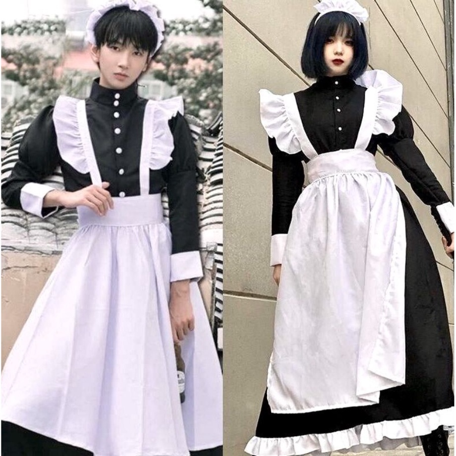 【FREE bow tie and socks】Maid Outfit Men Women Wear Cosplay Anime Maid