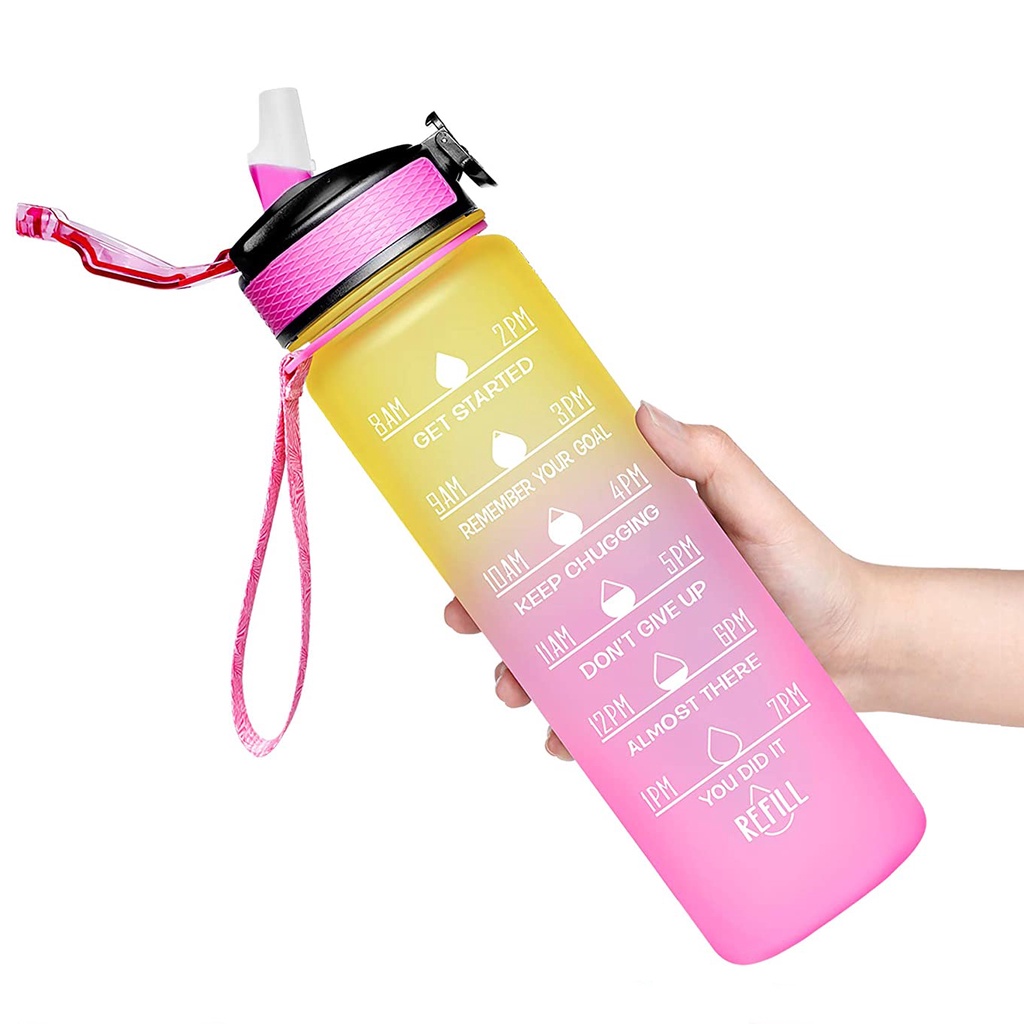 1000ml Ins Water Bottle with Straw Botol Air Viral BPA Free,Cute ...