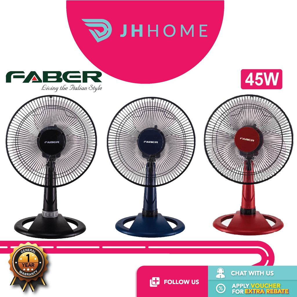 Faber 12 Inch 3 Speeds Table Fan FTF REVO 9112GR/9212RD/9012BU With