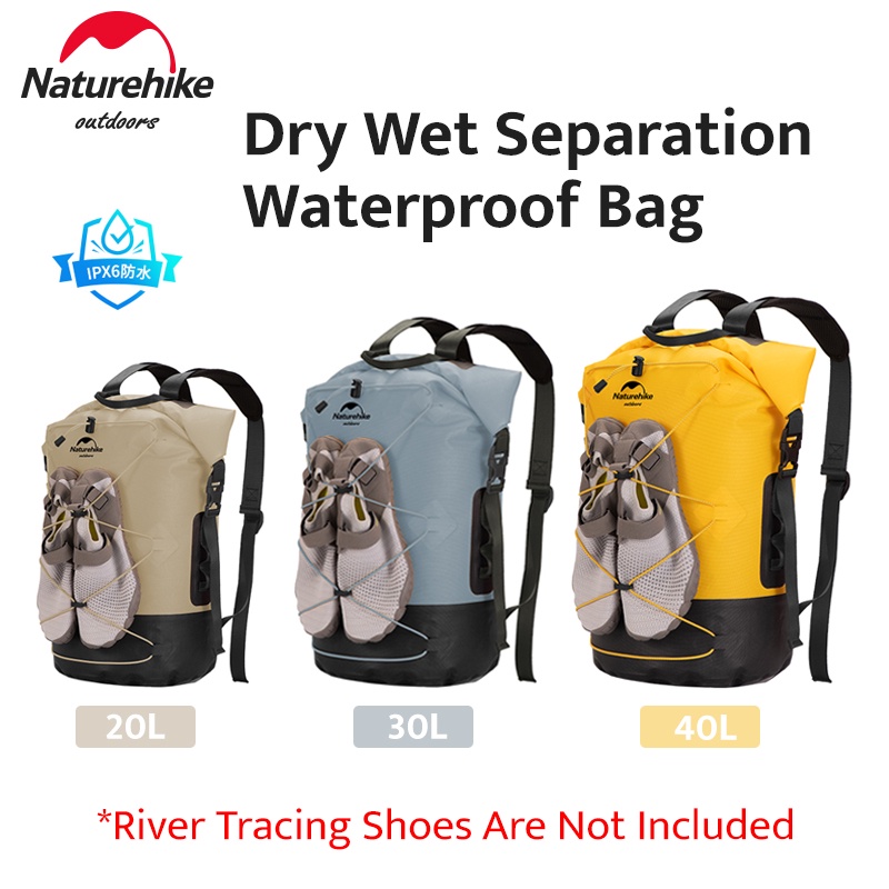 Naturehike 20L/30L/40L TPU Waterproof Backpack Ultralight Outdoor Camping Dry  Wet Separation IPX6 Waterproof Storage Bag