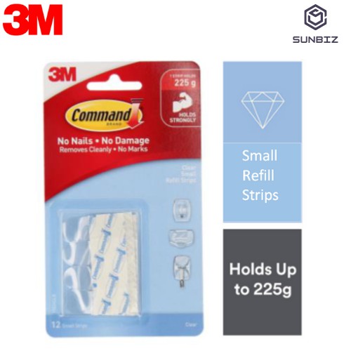3M Command Clear Small Refill Strips (Holds Up to 225g) (12 pcs/pck) Wall  Adhesive
