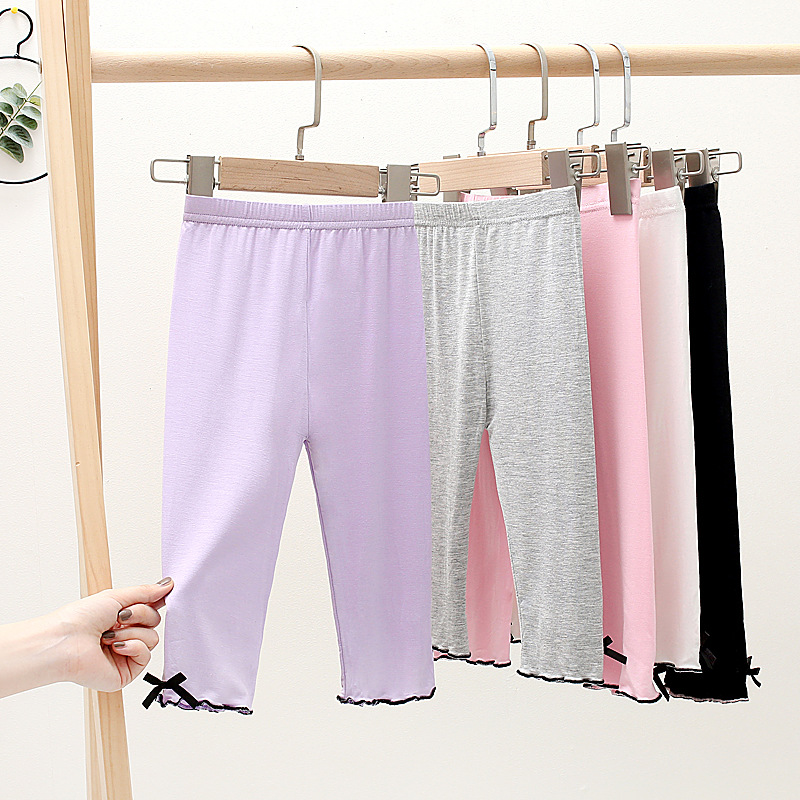 Pants Girls Knee Length Spring-summer Kid Candy Color Cropped Clothing  Leggings