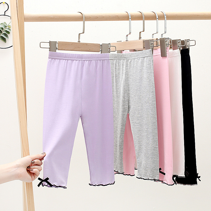 Summer Girls Modal Cotton Legging Bottoms Knee Length Pants Kids bow Candy  Color Children Cropped Leggings for Girl 3-12years