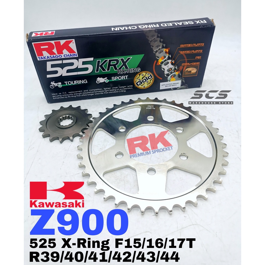 RK Sprocket Set Kawasaki Z900 GB KRX XRing Black Gold Chain Rantai