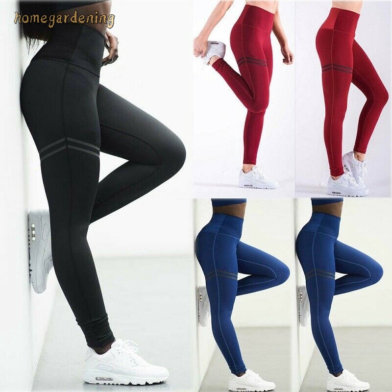 Womens Sports Pants High Waist Yoga Fitness Leggings Running Gym Stretch