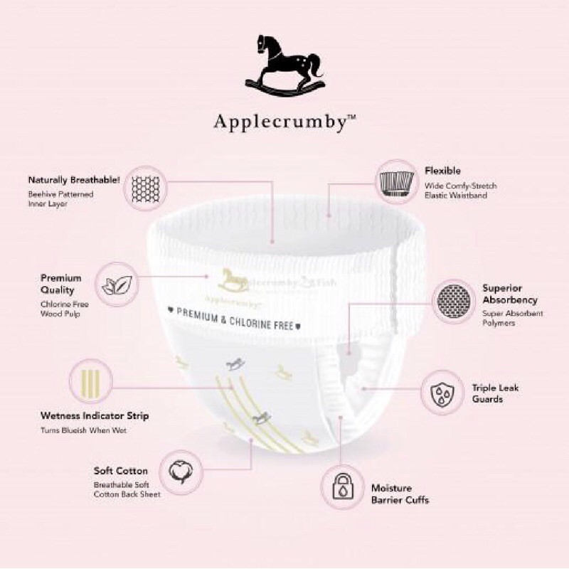 Applecrumby Chlorine Free Premium Baby Pull Ups Diapers (XXL) Shopee