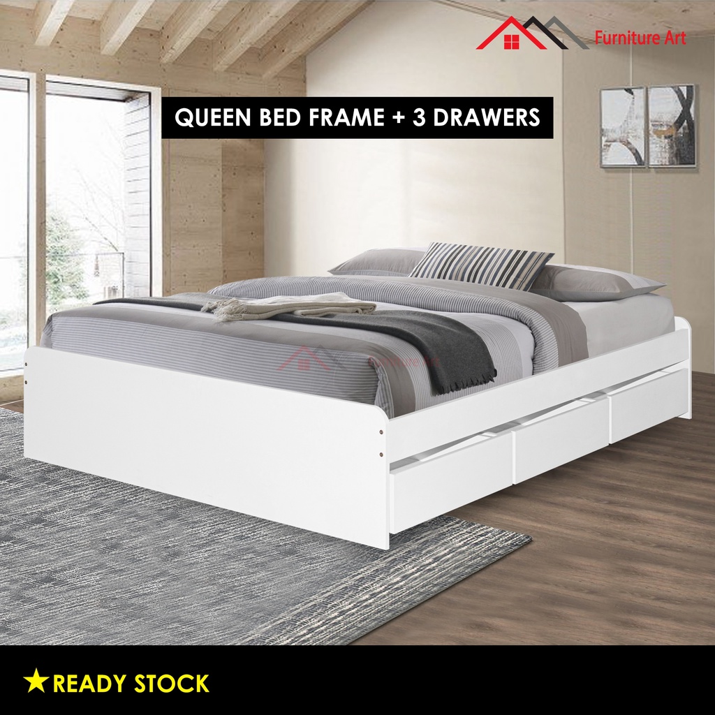 Furniture Art Queen Bed Frame With 3 Storage Drawer box / Katil Queen ...