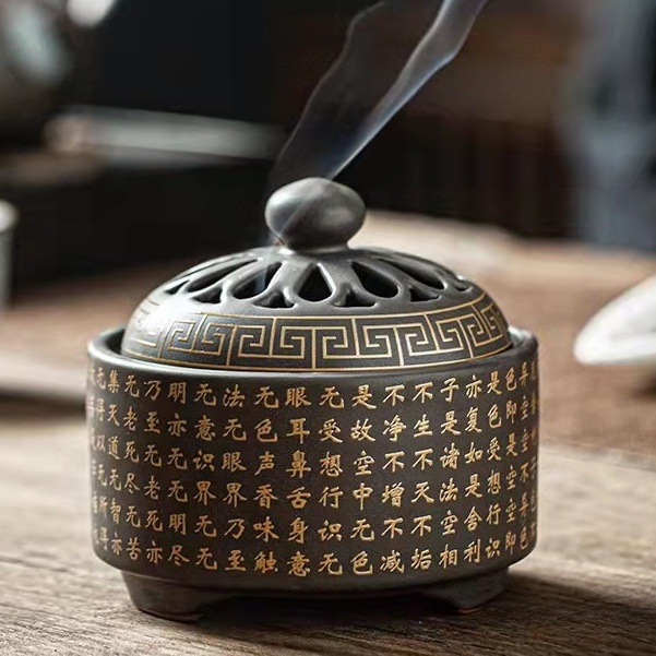 般若心经陶香炉(+送香插) 景泰蓝陶瓷盤香爐珐琅彩檀香炉Ceramic