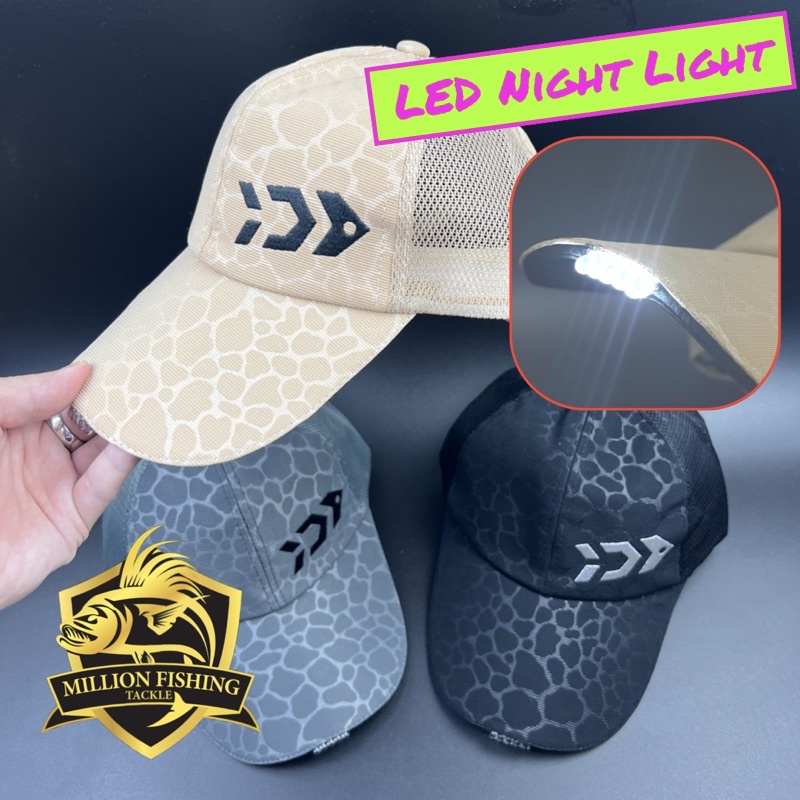 LED Light TOPI PANCING DAIWA Fishing Cap with light Unisex Adjustable  Outdoor Sport Breathable Cap Topi Bernafas户外钓鱼帽子