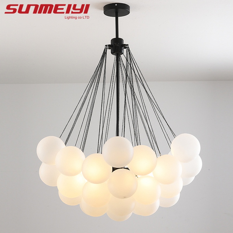 SUNMEIYI Nordic Gold Black Bubble Chandelier Frosted Glass Ball ...