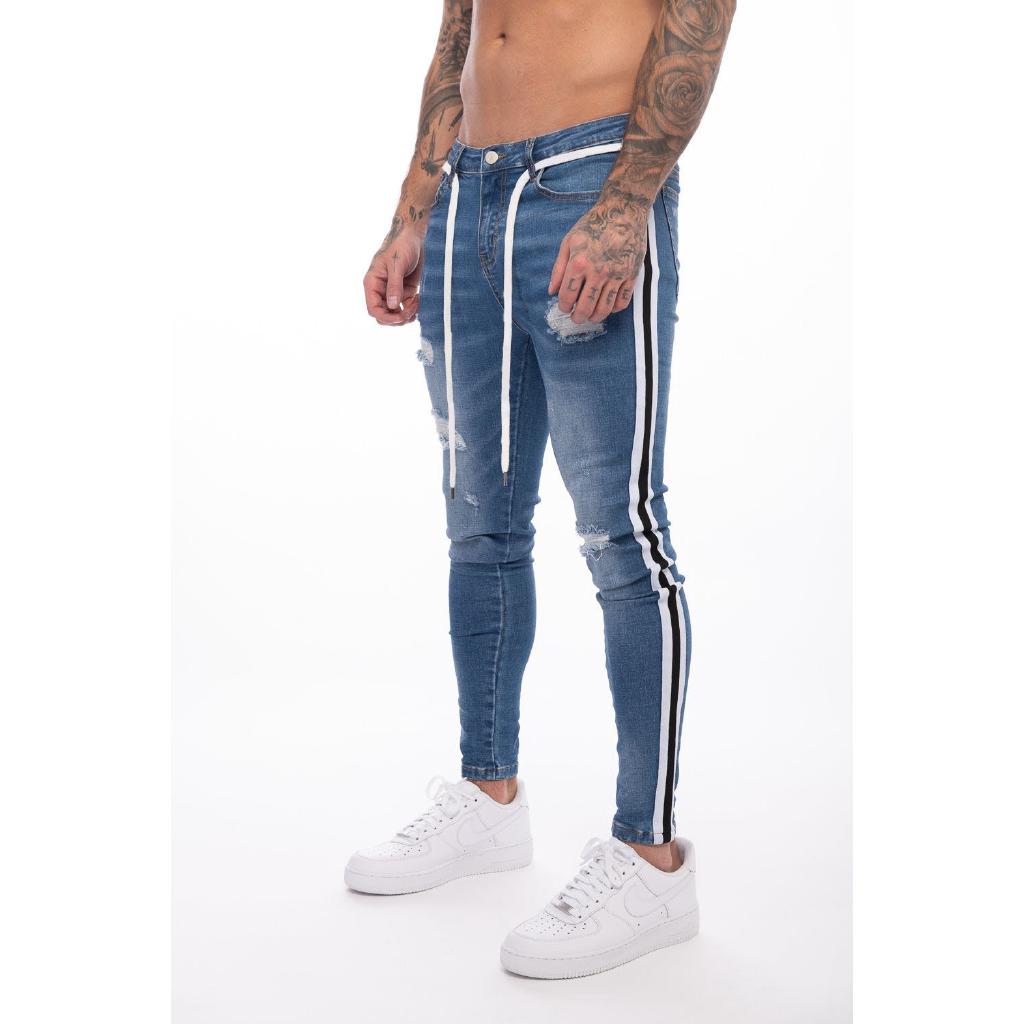 Jeans with stripe outlet down the side mens