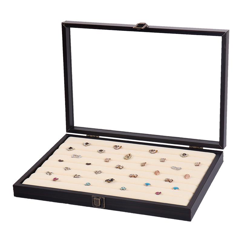 [ SALE ] 8 Lines Ring Wooden Dark Brown Jewelry Storage Organizer ...