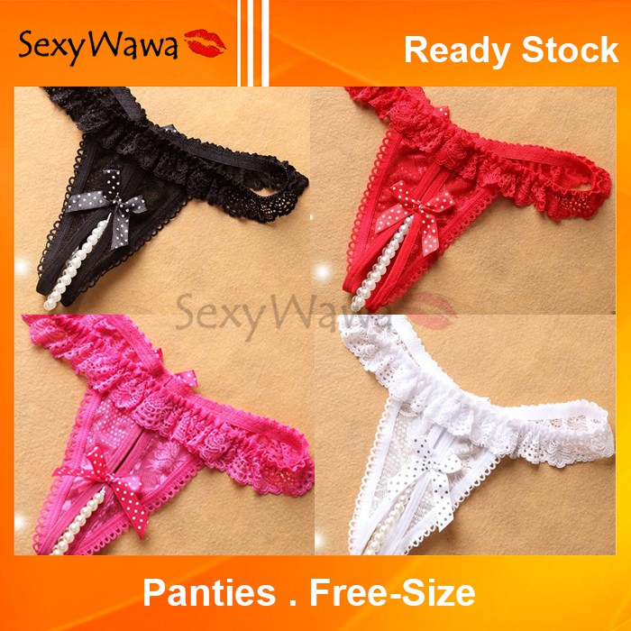 Women's Sexy Pearl Underwear Opening Crotch Sexy Panties