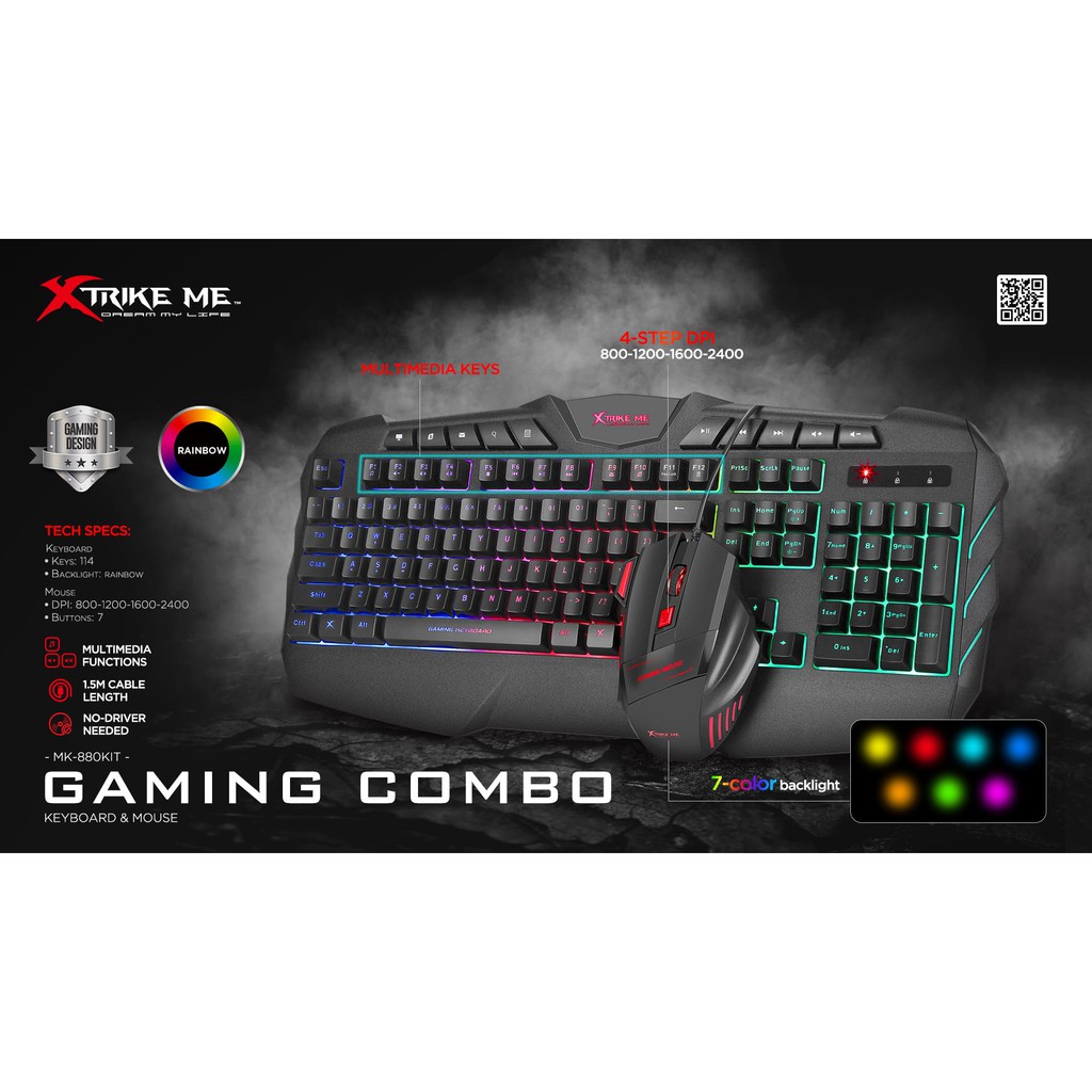 XTRIKE ME MK-880 KIT GAMING KB & MOUSE-MIX COLOR BACKLIGHT/1.5M CABLE ...