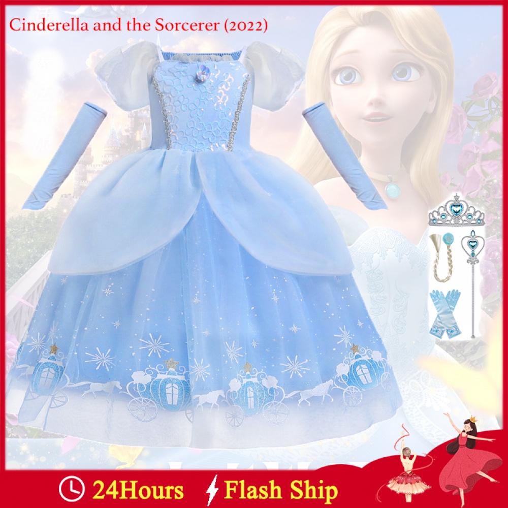 2023 Summer New Cinderella Cosplay Halloween Costume baju princess girl ...