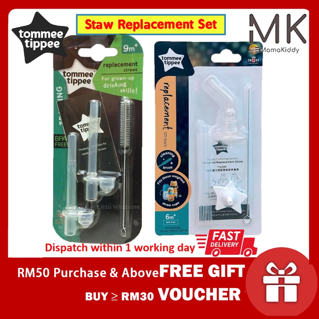 Tommee Tippee Replacement Straws for Straw Cup with Cleaning Brush