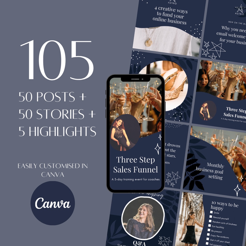 105 Social Media Canva ASTRID Instagram Branding Package Templates | 50 ...