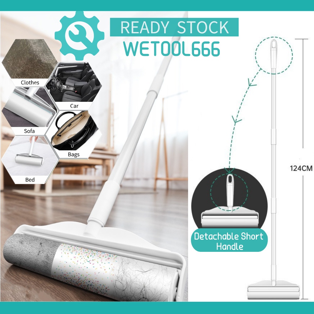 WT Adjustable Long Handle Sticky Lint Roller Hair Dust Sticky Remover ...