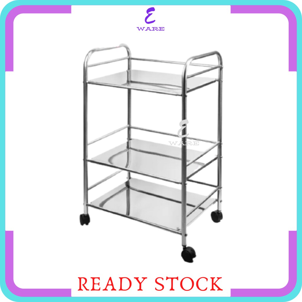 #3 TIER X 40CM STAINLESS STEEL MULTI PURPOSE TROLLEY RACK with roller ...