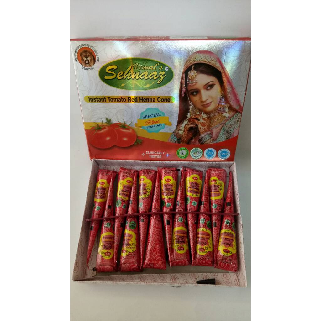 12 pcs Golecha Sehnaaz Instant Tomato red henna cones for bridal henna ...