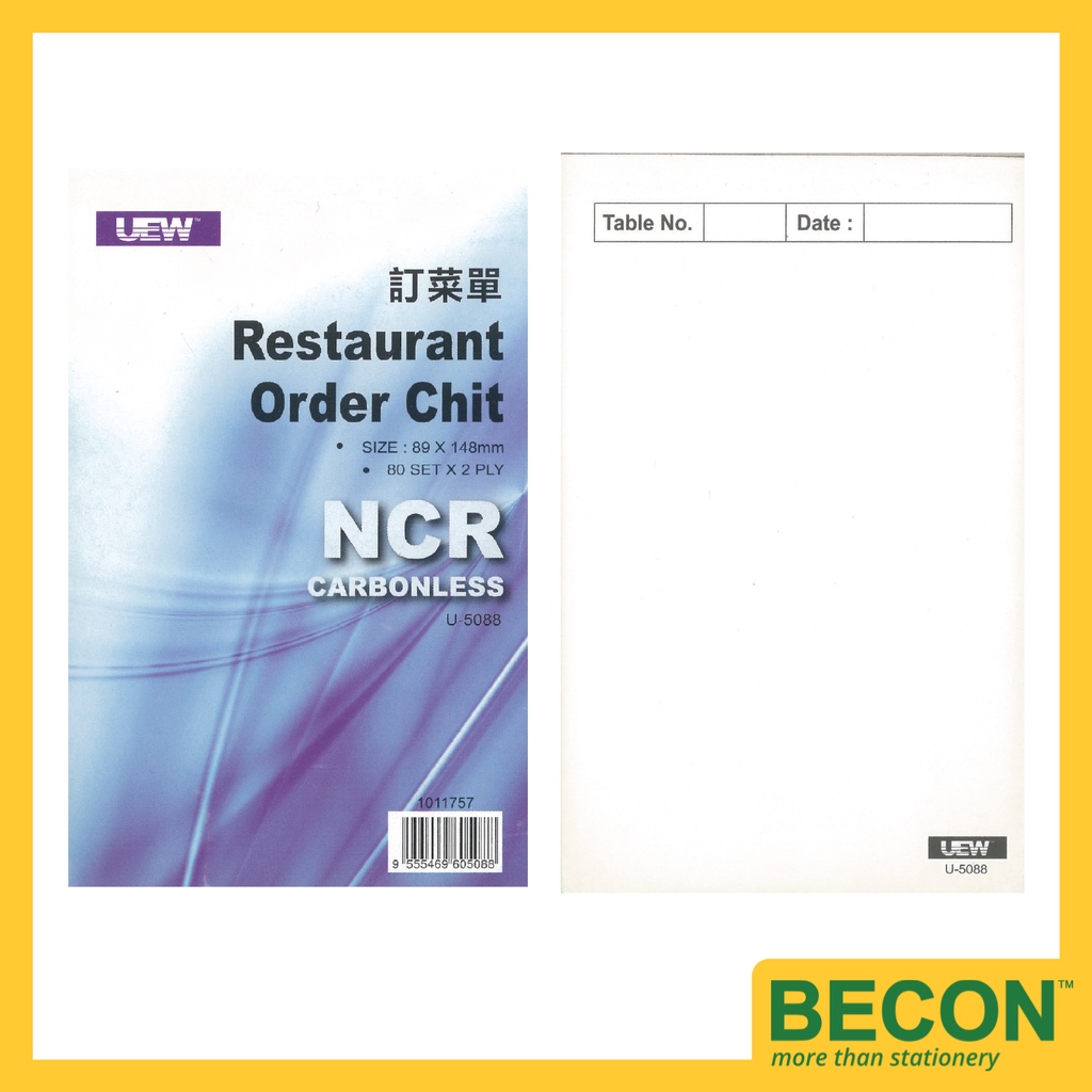 Restaurant Order Chit UEW U-5088 NCR 2ply x 80's 89x148mm | Shopee Malaysia