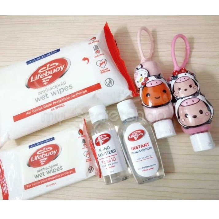 Lifebuoy Antibacterial Wet Wipes and Hand Sanitizer with holder 50ml