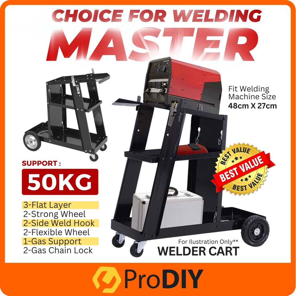 PRODIY HEAVY DUTY BLACK 3 Tier Welding Trolley MIG TIG MMA ARC PLASMA