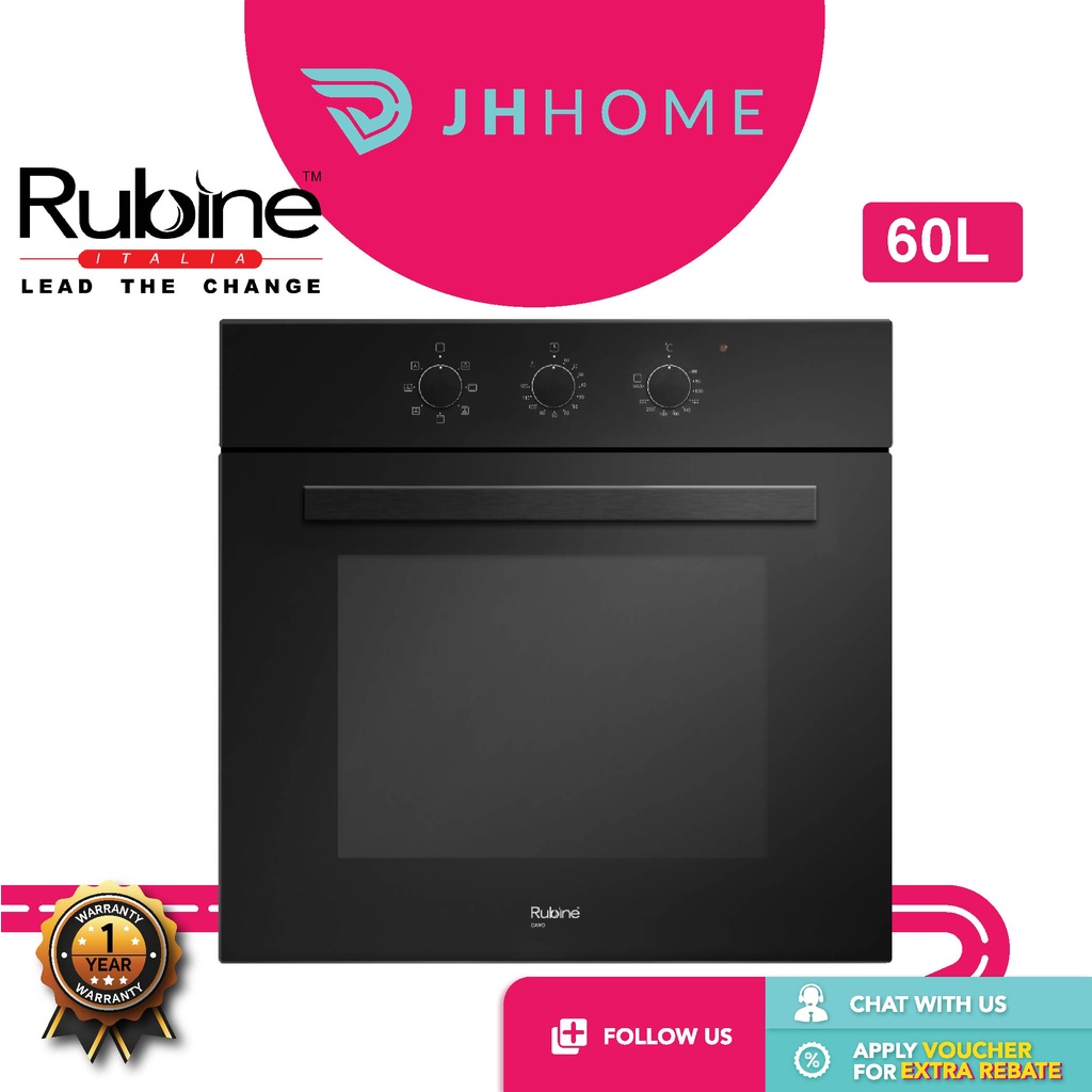 Rubine 7 Cooking Programmes Builtn Oven (60L) RBOCAVO60BL/Rubine