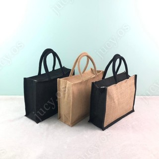 Lora KLCC Small Tote Bag Small Jute Bag Mini Jute Bag Black Laminated  Canvas Beg Tangan Wanita Tulis Nama