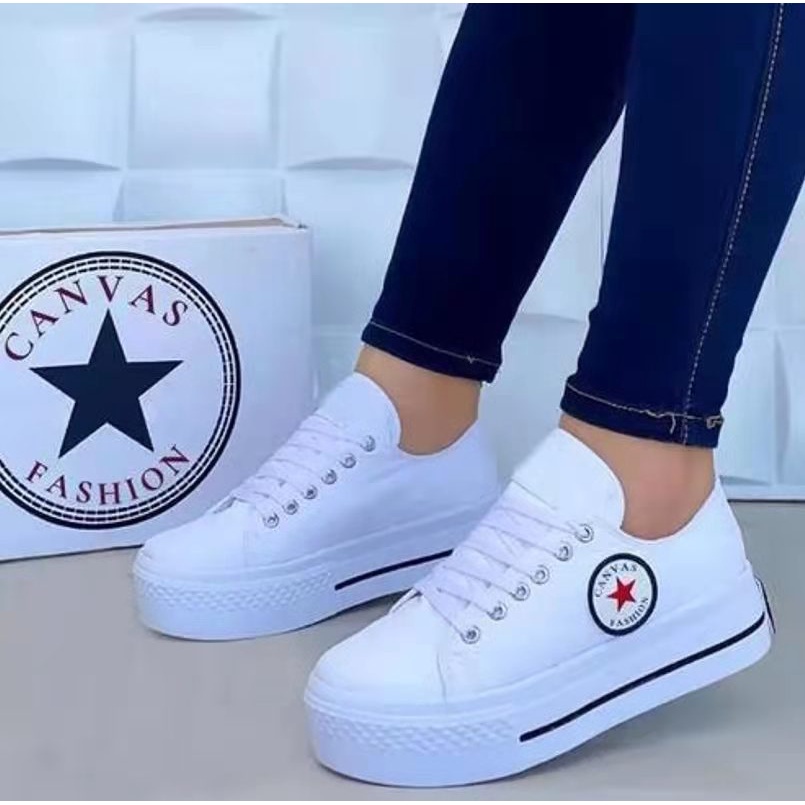 2022 new women s platform lace up casual canvas shoes ladies plus size sneakers Shopee Malaysia